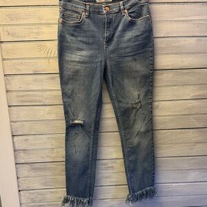 Free People Distressed Ankle Jeans with Frayed Hem